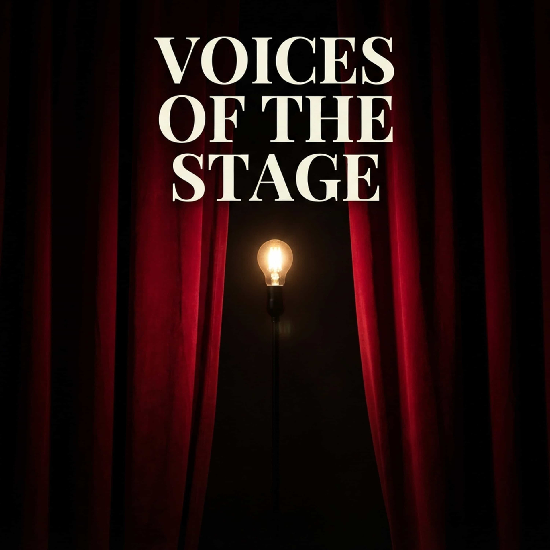 Voices Of The Stage cover art: red velvet curtains parted around a single glowing bulb